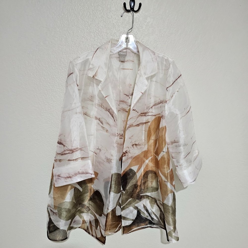 Chico's Women's Sheer Floral Collared and Cuffed Tunic/Jacket - Size 2